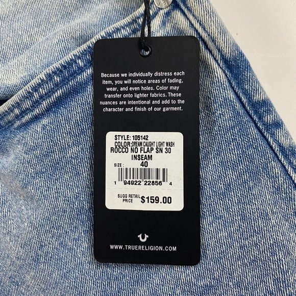 NWT True Religion Rocco No Flap Relaxed Skinny Jeans Mens 40 Measures 42 x 28 - Picture 6 of 15